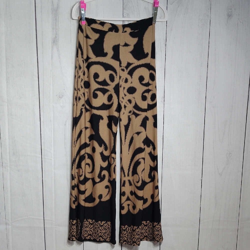 Black and Tan Patterned Wide-Leg Pants